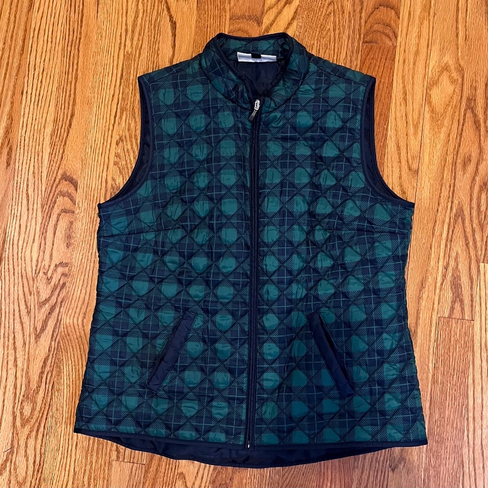 Karen Scott Sleeveless Puffer Vest Navy Houndstooth Size L